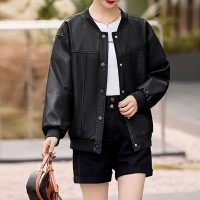 棒球服皮衣外套女中年妈妈宽松洋气休闲机车年春季