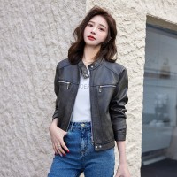 2024春季女装新款时尚休闲立领短款皮衣