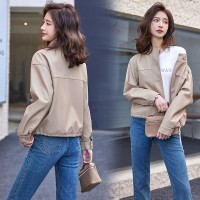 2024春季女装新款时尚休闲立领短款欧版皮衣外套