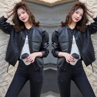 2024春季女装新款时尚休闲立领短款皮衣外套