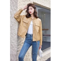 2024春季女装新款时尚休闲立领短款皮衣外套