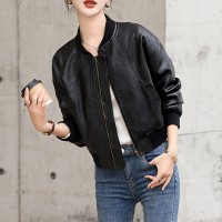 欧美风短款机车棕色皮衣外套女秋季新款宽松夹克高级感复古棒球服