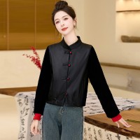现货G风新款仿真皮皮衣2024春装立领绵羊皮夹克新中式短款外套女