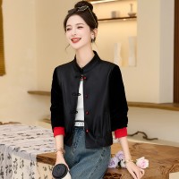现货G风新款仿真皮皮衣2024春装立领绵羊皮夹克新中式短款外套女