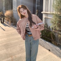 现货春季新款小立领皮衣纯色长袖外套253A