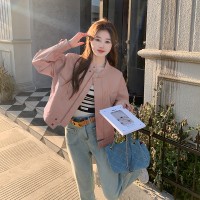 现货春季新款小立领皮衣纯色长袖皮衣外套253A