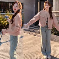 现货春季新款小立领皮衣纯色长袖皮衣外套253A
