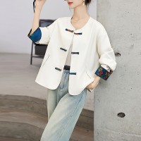 2024春秋韩版休闲复古港味新中式盘扣小个子风衣短外套女显瘦夹克