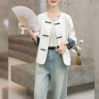 2024春秋韩版休闲复古港味新中式盘扣小个子风衣短外套女显瘦夹克