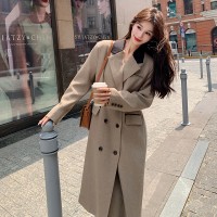 春装【现货大衣】西装长款风衣式枪驳领高级咖
