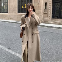春装【现货大衣】西装长款风衣式枪驳领高级咖