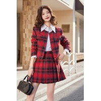 《现货新品》时尚学院风格纹百褶裙两件套套裙