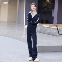 春季新款韩版时尚气质撞色拼接拉链两件套2024年春季