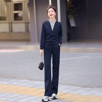 春季新款韩版时尚气质撞色拼接假三件套2024年春季