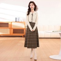 2024年春季女时尚甜美气质针织上衣两件套连衣裙