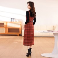 2024年新款春季女时尚显瘦格子两件套连衣裙