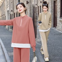 现货2024年新款春装时尚洋气宽松显瘦休闲运动假俩件卫衣运动套装