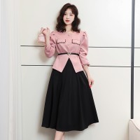 现货2024春装小香风韩版西服气质干练小个子收腰西装套装送腰带