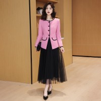 现货2024新款春装小香风短款西装简约撞色边设计感时尚气质套装