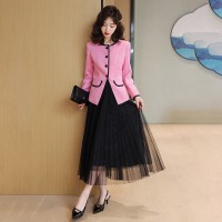 现货2024新款春装小香风短款西装简约撞色边设计感时尚气质套装