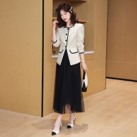 现货2024新款春装小香风短款西装简约撞色边设计感时尚气质套装