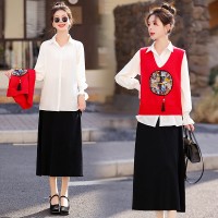2024年春季新款中式三件套装裙子女