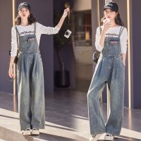 现货时尚套装女2024春装新款女装气质显瘦背带裤两件套退现