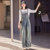现货时尚套装女2024春装新款女装气质显瘦背带裤两件套退现