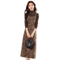 现货2024新款女春季时尚显瘦修身两件套连衣裙