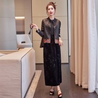 现货2024春季新款guo风盘扣马甲女双面穿海浪刺绣三件套套裙
