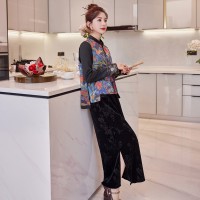 现货2024春季新款guo风盘扣马甲女双面穿海浪刺绣三件套套裙