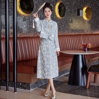 现货2024年春季新款时尚气质新中式流苏盘扣提花半身裙两件套套装