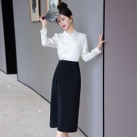 现货2024年春季新款女装时尚气质新中式盘扣提花套裙