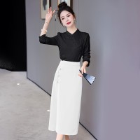 现货2024年春季新款女装时尚气质新中式盘扣提花套裙