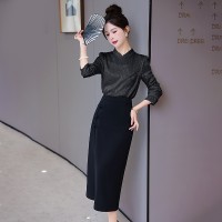 现货2024年春季新款女装时尚气质新中式盘扣提花套裙