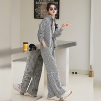 现货欧货运动套装女春秋2024新款时尚洋气撞色条纹立领卫衣两件套