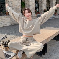 春装新款韩版短装卫衣工装裤套装女202A