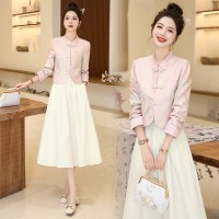 现货新中式套裙女2024年春季新款提花半身裙两件套