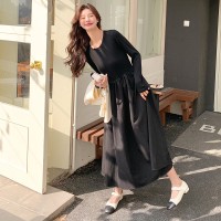 韩系简约高级针织连衣裙马甲两件套703