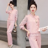 现货小香风提花套装女新款春季盘扣女装减龄漂亮洋气两件套