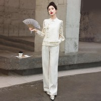 现货小香风提花套装女新款春季盘扣女装减龄漂亮洋气两件套