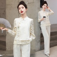 现货小香风提花套装女新款春季盘扣女装减龄漂亮洋气两件套