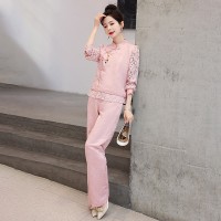 现货小香风提花套装女新款春季盘扣女装减龄漂亮洋气两件套