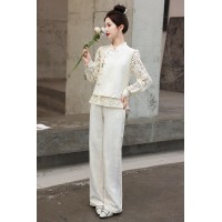 现货小香风提花套装女新款春季盘扣女装减龄漂亮洋气两件套