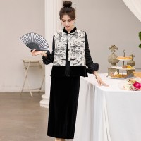 2024春季新中式提花丝绒复古三件套