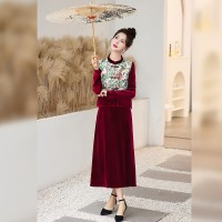 现货新中式套裙女2024年春季新款提花丝绒两件套裙