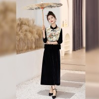 现货新中式套裙女2024年春季新款提花丝绒两件套裙