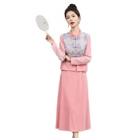 现货新中式套裙女2024年春季新款提花丝绒两件套裙