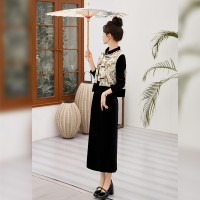 现货新中式套裙女2024年春季新款提花马甲丝绒套裙三件套