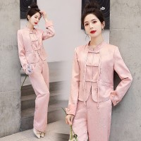 现货新中式女装春夏季新款时尚休闲盘扣气质通列百搭外套两件套